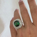 'Madame de Pompadour' Green Tourmaline & Diamond Double Halo Ring