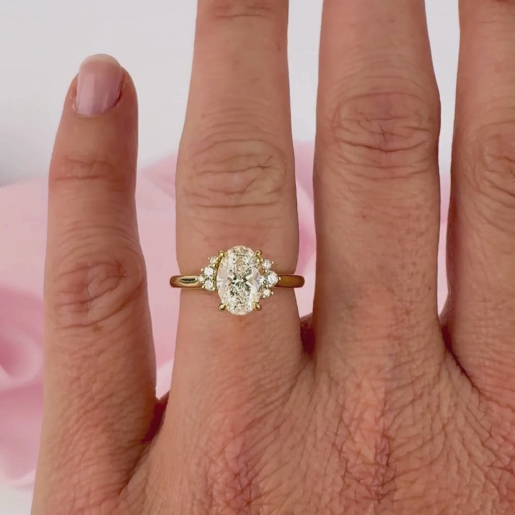 Oval shaped diamond ring side profile yellow gold setting York Jewellers Sydney.