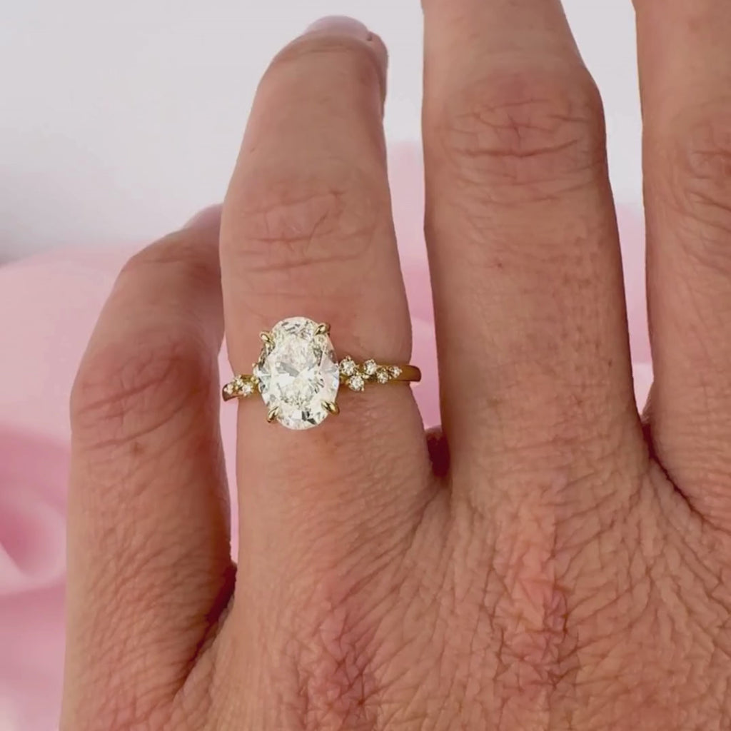 Amelia oval shape diamond engagement ring close up yellow gold Sydney York Jewellers.