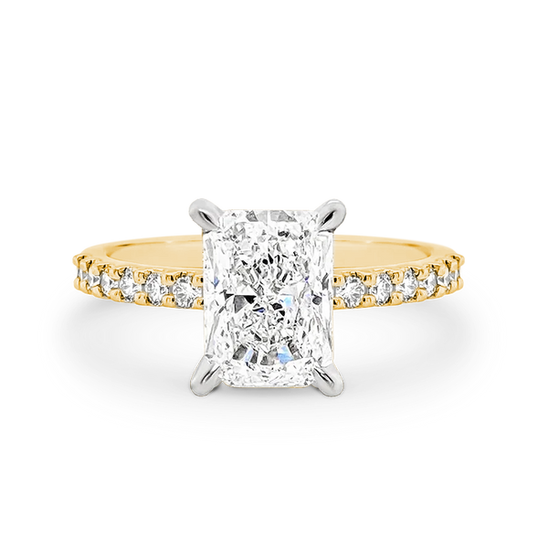 Renee-Radiant Shape Diamond Engagement Ring with Diamond Set Band in Yellow Gold