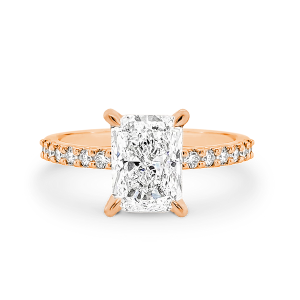 Renee-Radiant Shape Diamond Engagement Ring with Diamond Set Band in Rose Gold