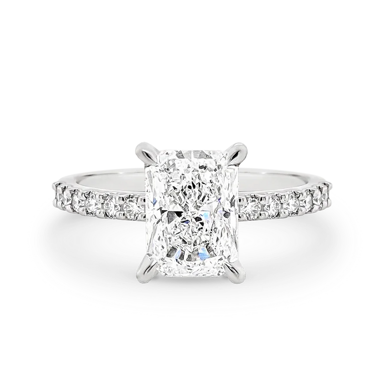 Renee-Radiant Shape Diamond Engagement Ring with Diamond Set Band in White Gold