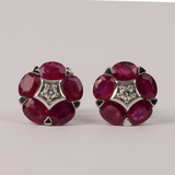 Elegant 18ct white gold ruby and diamond fancy stud earrings available from Sydney fine jewellers, York Jewellers.