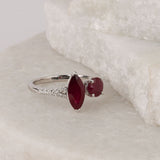 Distinctive 18ct white gold ruby split ring available from Sydney fine jeweller York Jewellers featuring natural rubies and diamonds.