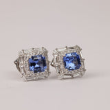 Statement 18ct white gold sapphire double halo stud earrings available from Sydney fine jeweller York Jewellers.