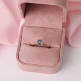 Minimalist sapphire solitaire ring in rose gold in pink York Jewellers box available in Penrith and Warriewood (Sydney).