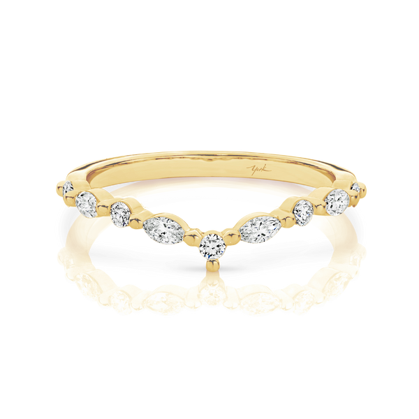 'V' Shaped Claw Set Diamond Yellow Gold Wedding Ring
