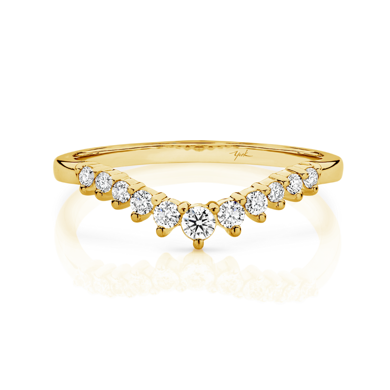 'V' Shaped Claw Set Round Brilliant Cut Diamond Yellow Gold Wedding Ring