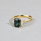 18ct yellow gold Valerie Ring with a natural Australian teal sapphire available from Sydney fine jeweller York Jewellers.