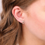 9ct yellow gold diamond dress stud earrings worn on ear showing subtle everyday sparkle and elegance available at York Jewellers Penrith. 