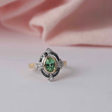 Gatsby-Tourmaline, Black Diamond & Diamond Ring