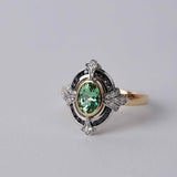 Gatsby-Tourmaline, Black Diamond & Diamond Ring