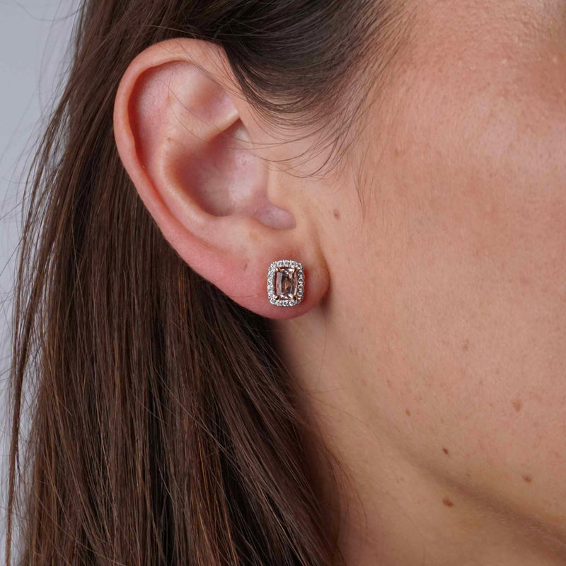 Rose Gold Morganite & Diamond Halo Stud Earrings