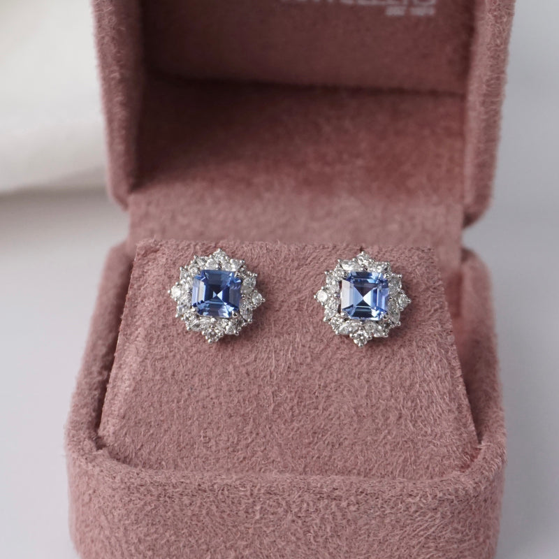 Sapphire & Diamond Fancy Halo Stud Earrings