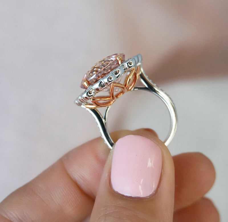 'Florence' Morganite & Diamond Halo Cocktail Ring