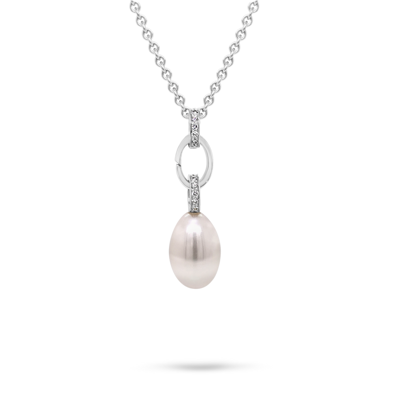 White Gold Pearl & Diamond Pendant