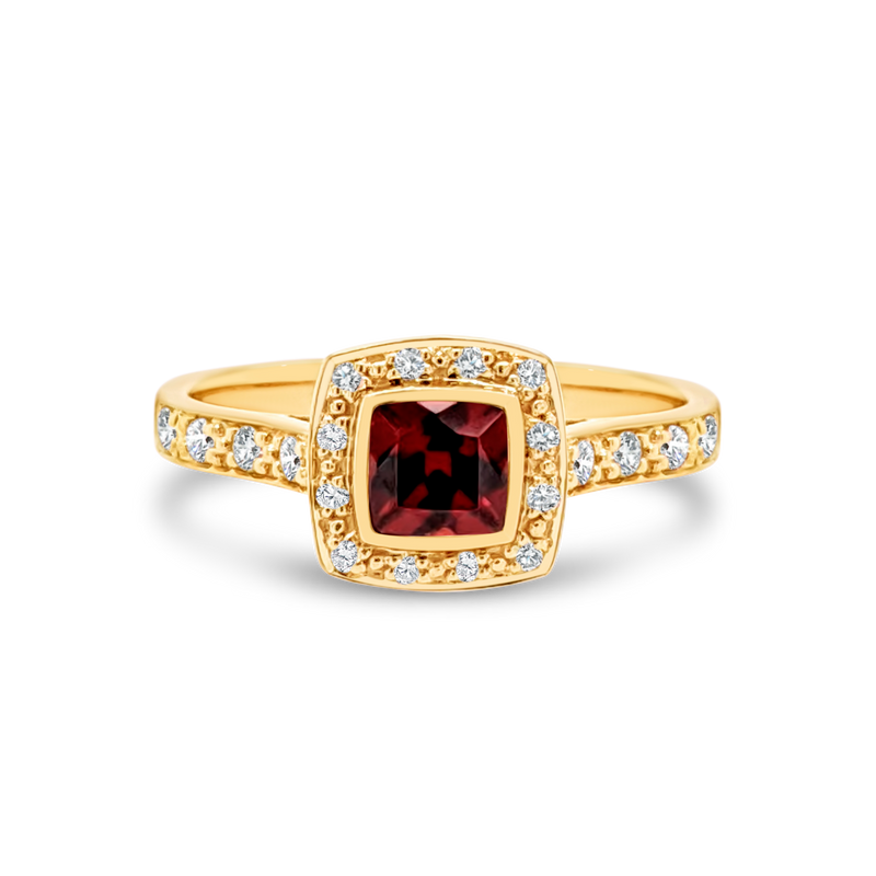 Garnet & Diamond Halo Ring