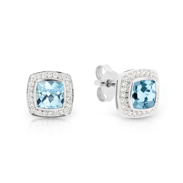 Aquamarine and Diamond Stud Earrings