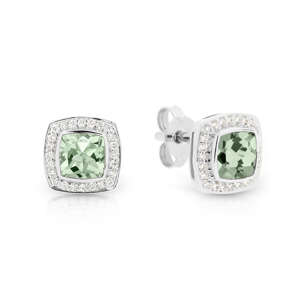 Green Amethyst and Diamond Stud Earrings