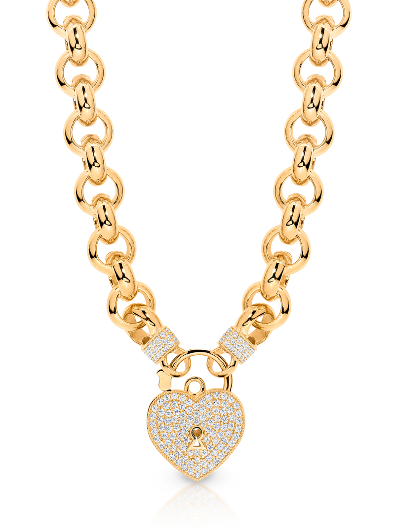 Belcher Link Cubic Ziconia Set Padlock Necklace