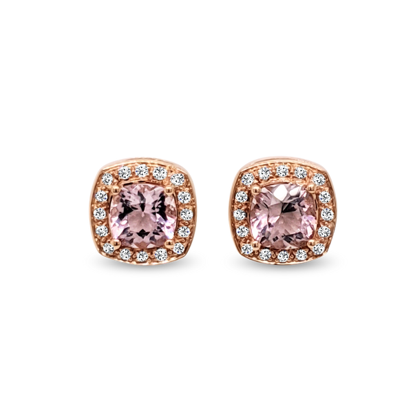 Rose Gold Morganite Diamond Halo Earrings York Jewellers AU