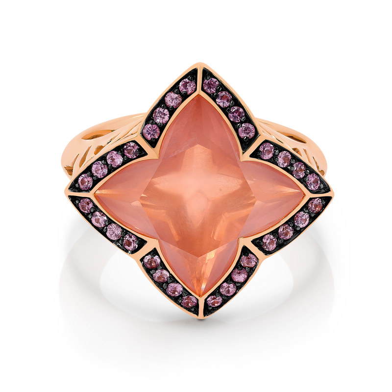Rose Quartz & Pink Sapphire Fancy Halo Ring