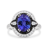 'Bronte' Platinum Tanzanite, Diamond & Black Diamond Halo Ring
