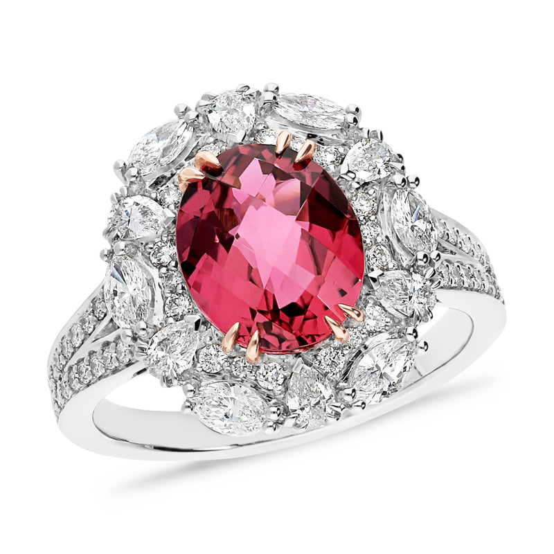 Roseanna-Pink Tourmaline & Diamond Fancy Halo Ring