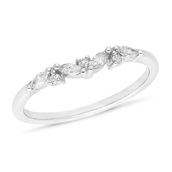 Slightly Curved Claw Set Diamond White Gold Wedding Ring