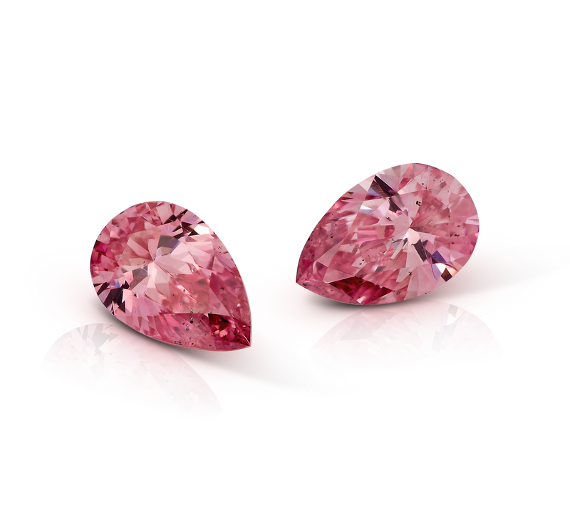 Matching Pair-2 x Pink Diamond Pear Shape 4PP/SI2 0.09ct Argyle Mined Diamond