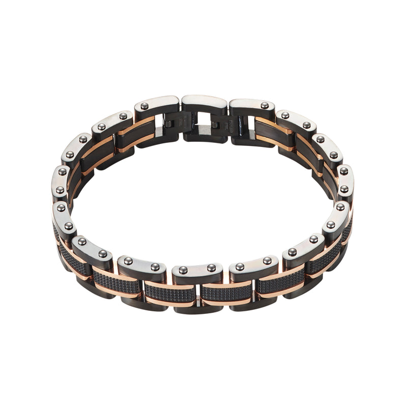 Ion Plated Black and Rose Gold Stainless Steel Bracelet