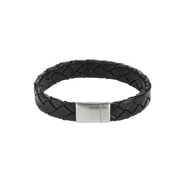Nero Italian Leather Stainless Steel Bracelet