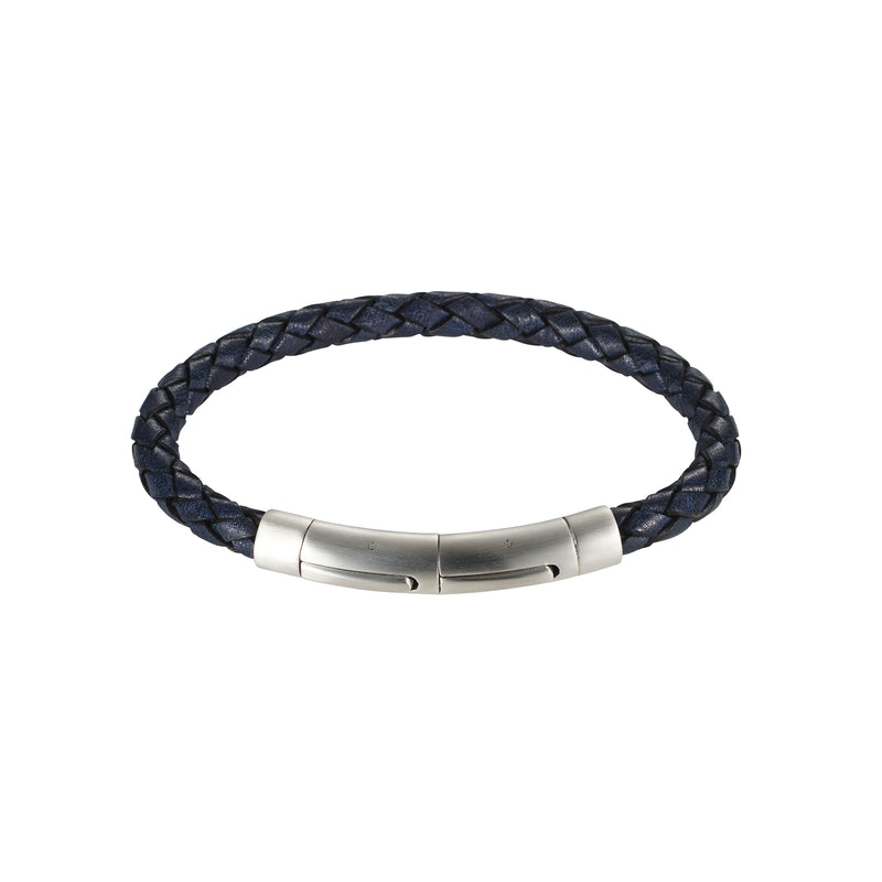 Dark Navy Italian Leather/ Stainless Steel Bracelet