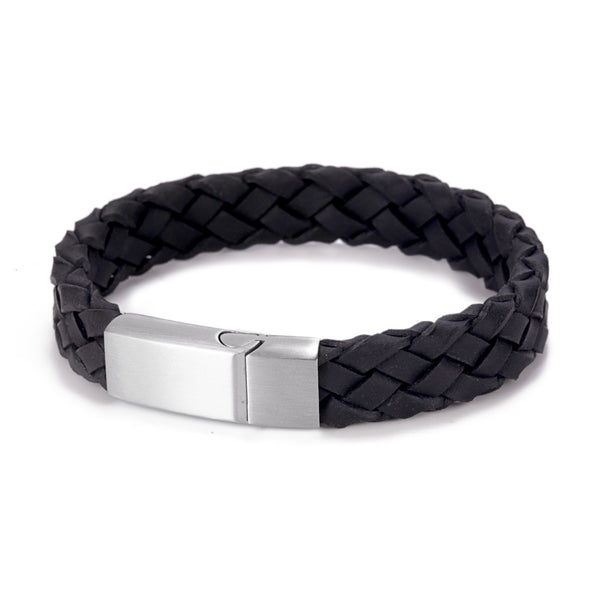 Italian Leather and Brushed Stainless Steel Bracelet
