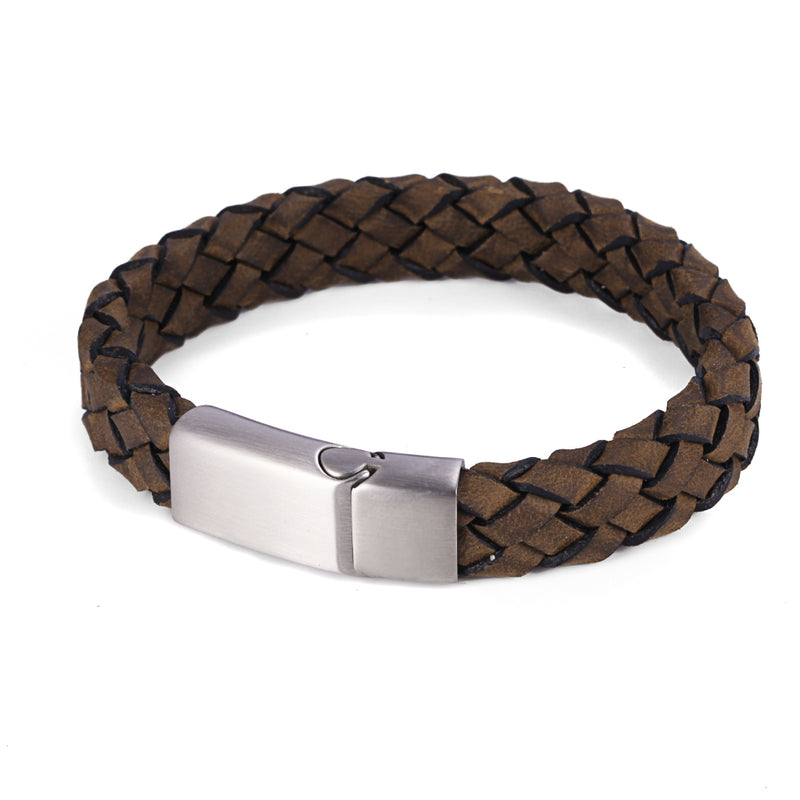 Italian Leather and Brushed Stainless Steel Bracelet
