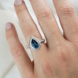 London Blue Topaz & Diamond Halo Ring