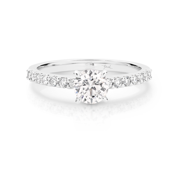 Angelina-White Gold-Round Brilliant Cut Four Claw Set Diamond Engagement Ring with Diamond Set Band