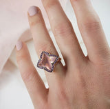 Rose Quartz & Pink Sapphire Fancy Halo Ring
