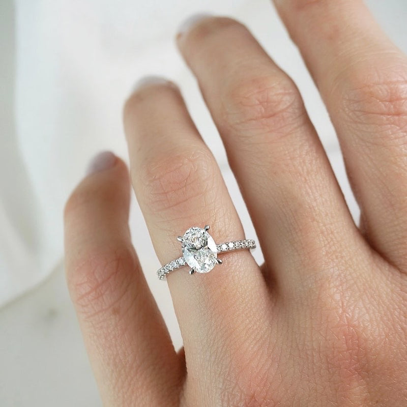 Harper - Oval Shape Diamond Engagement Ring with Diamond Set Band in White Gold