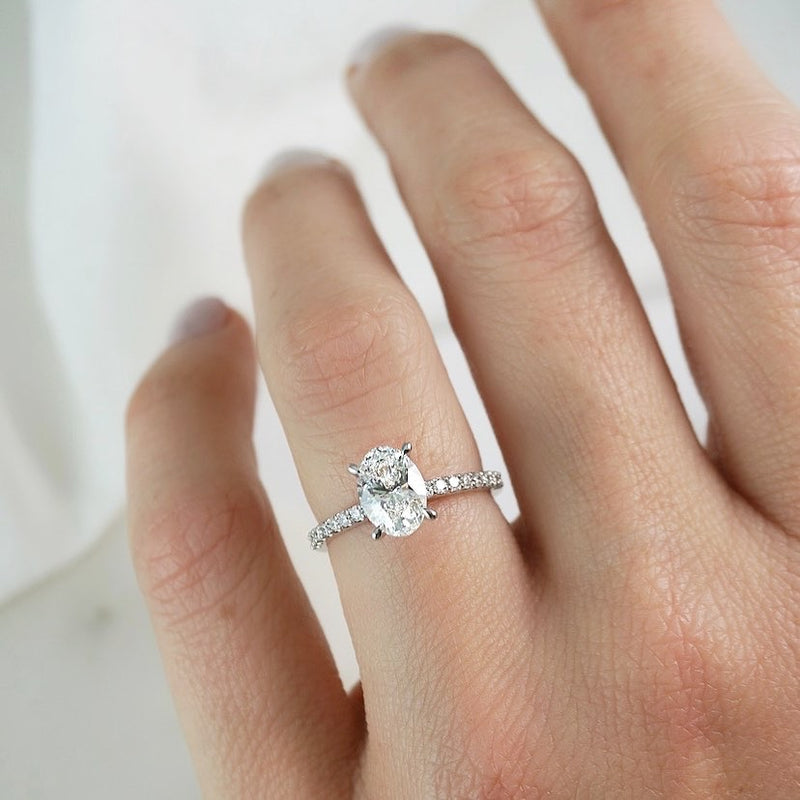 Harper Oval Shape Diamond Engagement Ring with Diamond Set Band