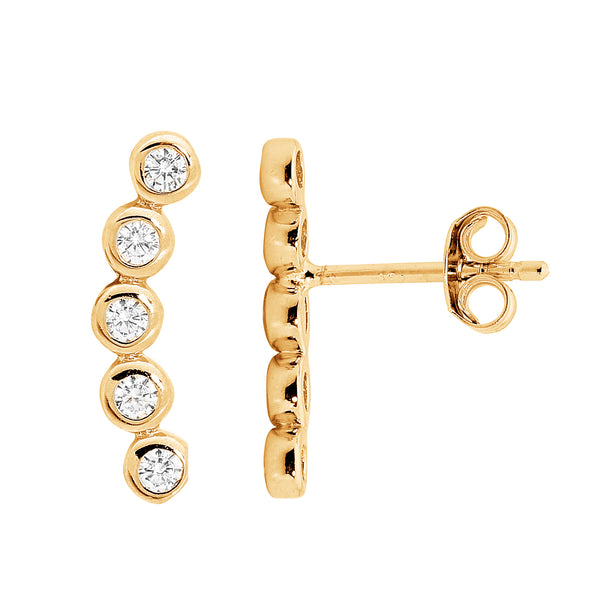 Cubic Zirconia Gold Curved Bar Studs
