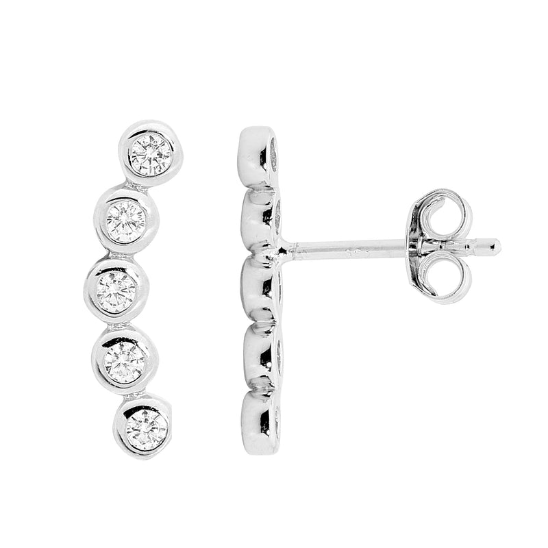 Cubic Zirconia Silver Curved Bar Studs