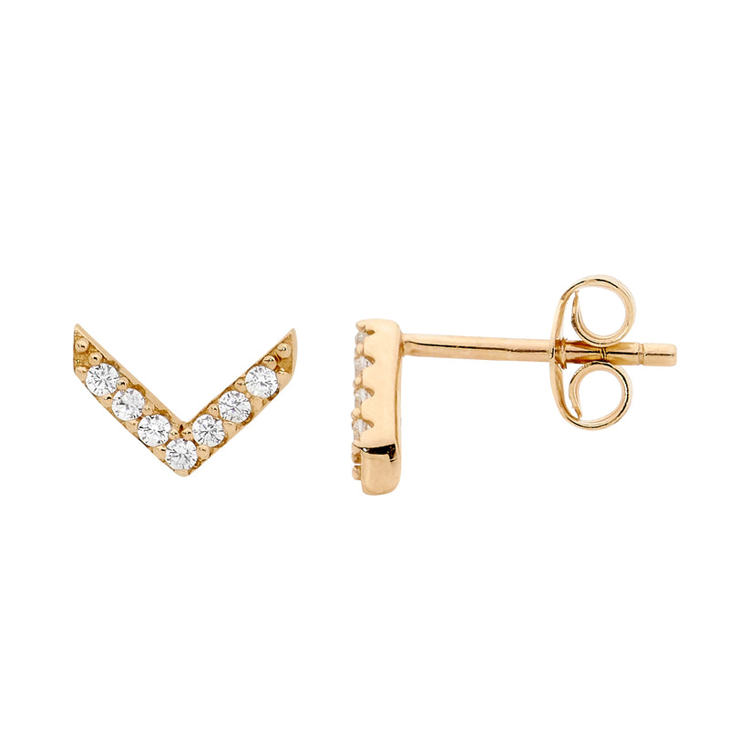 Cubic Zirconia Gold 'V' Stud Earring