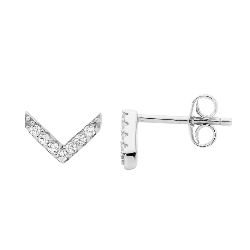 Cubic Zirconia Silver 'V' Stud Earring