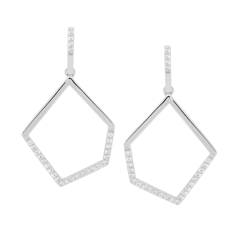 Cubic Zirconia Open Abstract Drop Earrings