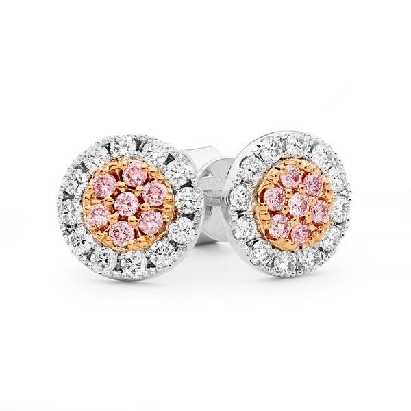 Elegant Circular Cluster Pink Diamond Earrings