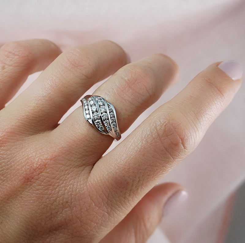 Argyle Mined White Swirl Channel Diamond Ring