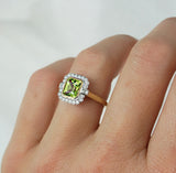 Peridot & Diamond Halo Ring