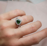 Trilliant Chrome Diopside & Diamond Halo Ring