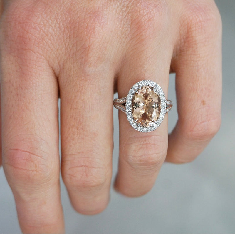 'Ava' Morganite & Diamond Halo Ring